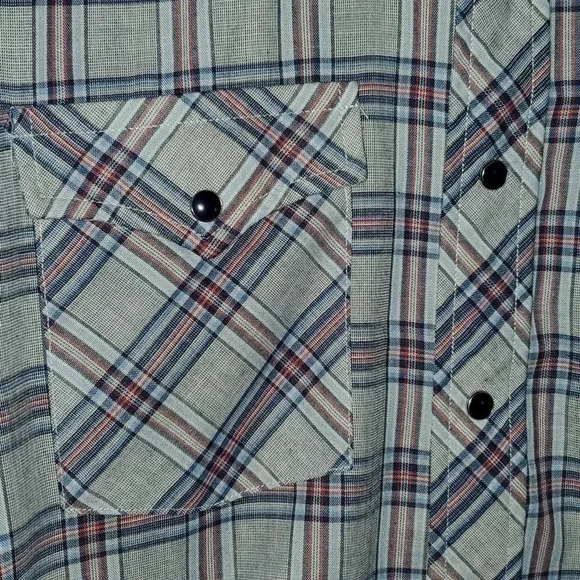 Men’s Wrangler Wrancher Pearl Snap Long Sleeve Gray Plaid Flannel Shirt Sz M - Picture 2 of 7